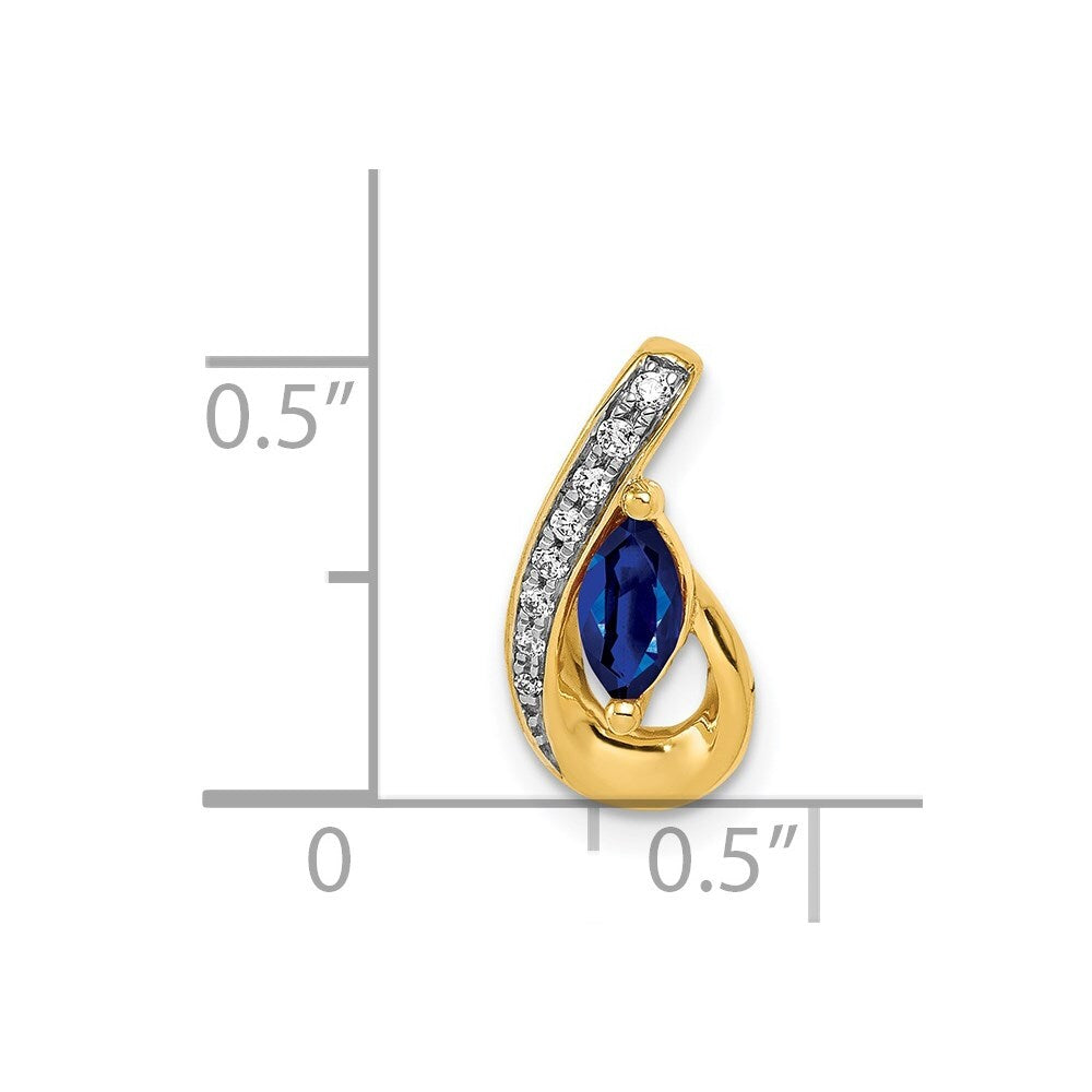 14k Yellow Gold Diamond and .28 Sapphire Teardrop Slide Pendant for Women