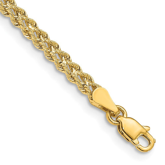 14k Yellow Gold 3.0mm Wide Double Strand Rope 6 inch Childrens Bracelet