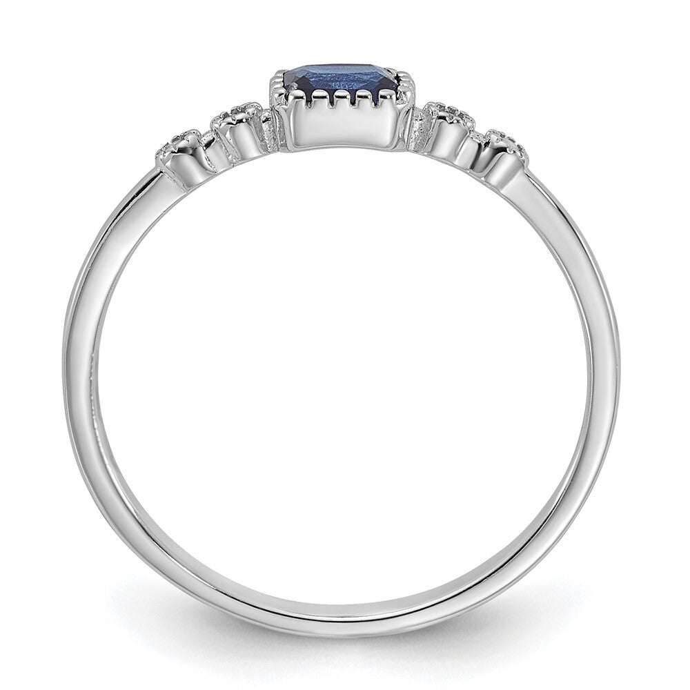 SS Rhodium-plated .02Cr. Blue Spinel and .02Cr. White Sapphire Ring Size 7