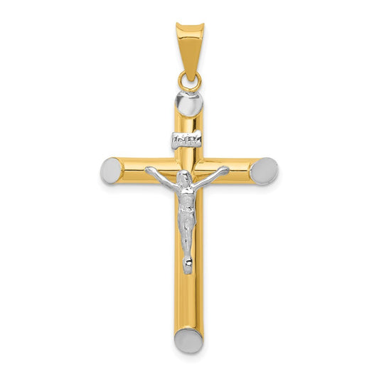 14k Two-tone Gold Rhodium Inri Crucifix Pendant for Women