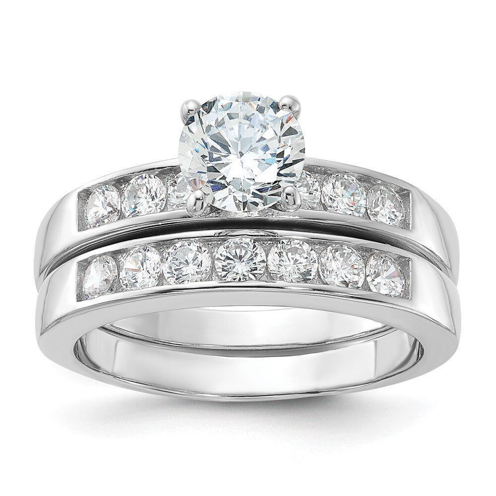 Sterling Silver Cubic Zirconia Engagement Ring Wedding BTwo Piece Set Size 7