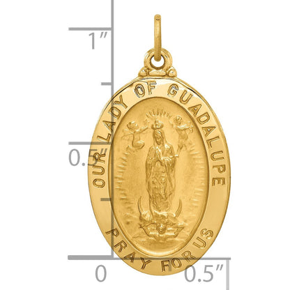 14k Yellow Gold Solid Polished Satin Oval Our Lady of Guadalupe Medal