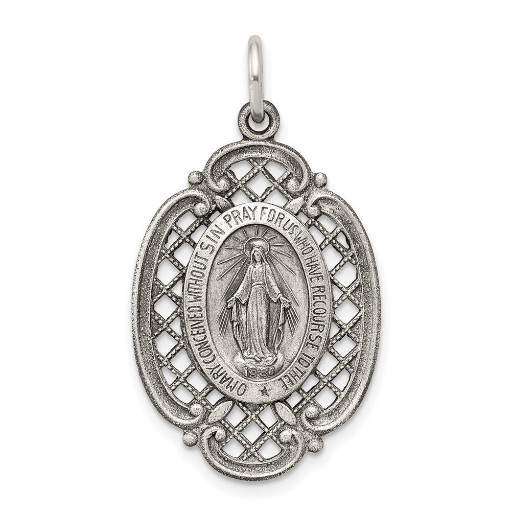 Sterling Silver Antiqued Miraculous Medal Pendant Holiday Gift for Women