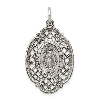 Sterling Silver Antiqued Miraculous Medal Pendant Holiday Gift for Women