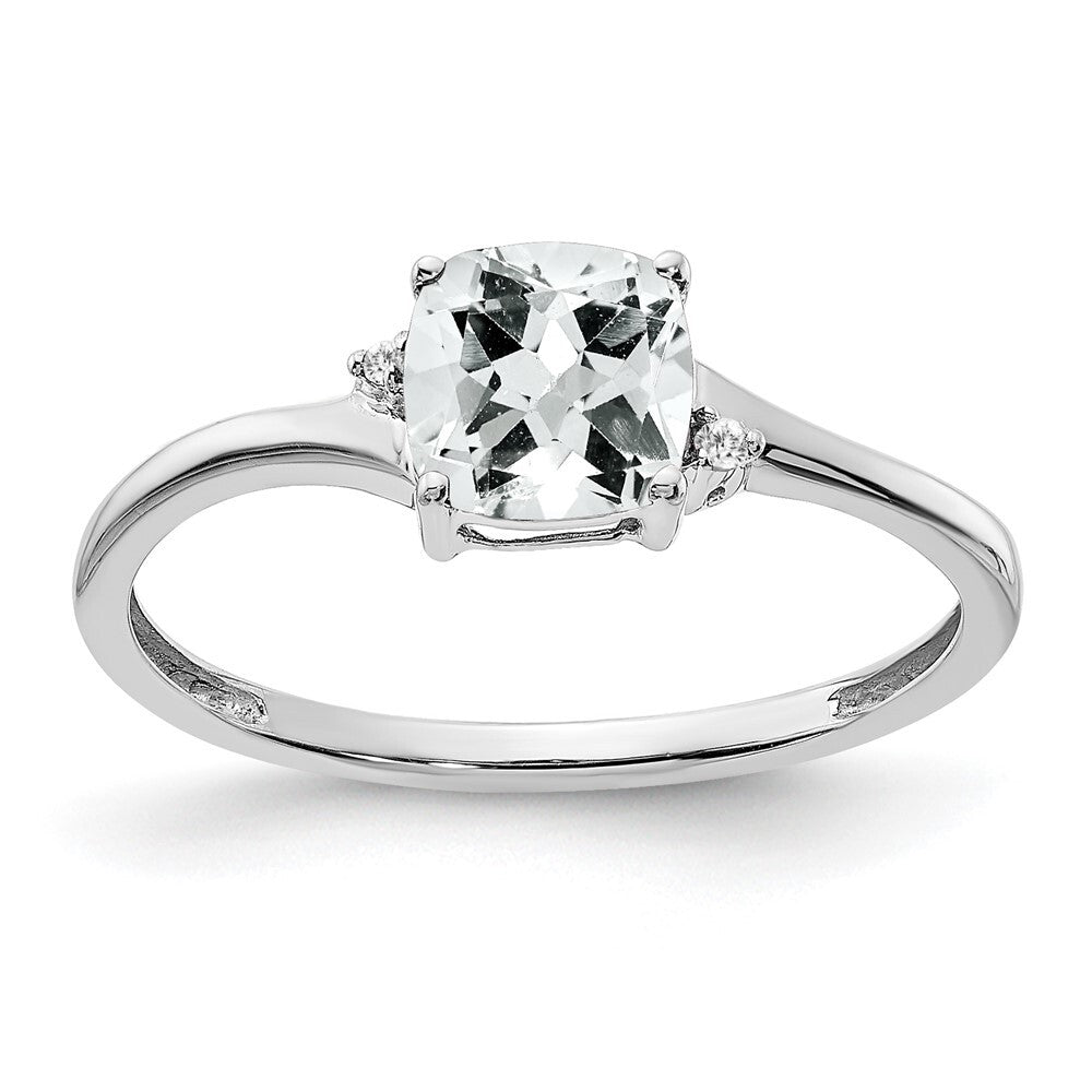 Sterling Silver Rhodium-plated White Topaz and Diamond Ring Size 6