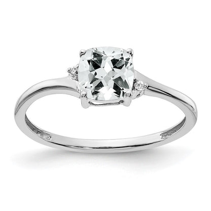 Sterling Silver Rhodium-plated White Topaz and Diamond Ring Size 6