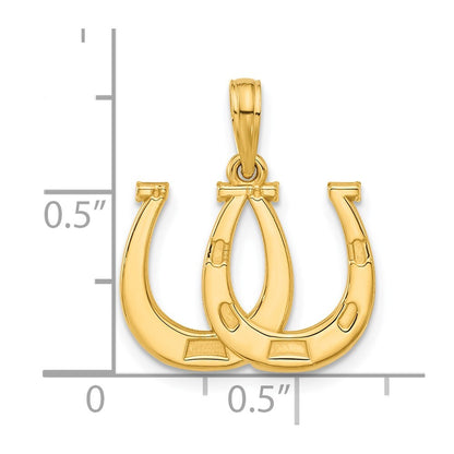 14k Yellow Gold Polished Double Horseshoe Pendant for Women