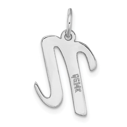 14k White Gold Medium Script Letter N Initial Charm Pendant for Women