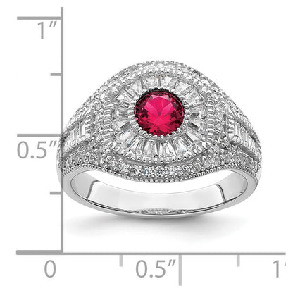 Sterling Silver Rhodium-plated Polished Red & White CZ Ring Size 7