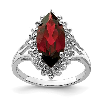 Sterling Silver Rhodium Garnet Diamond Ring Size 6
