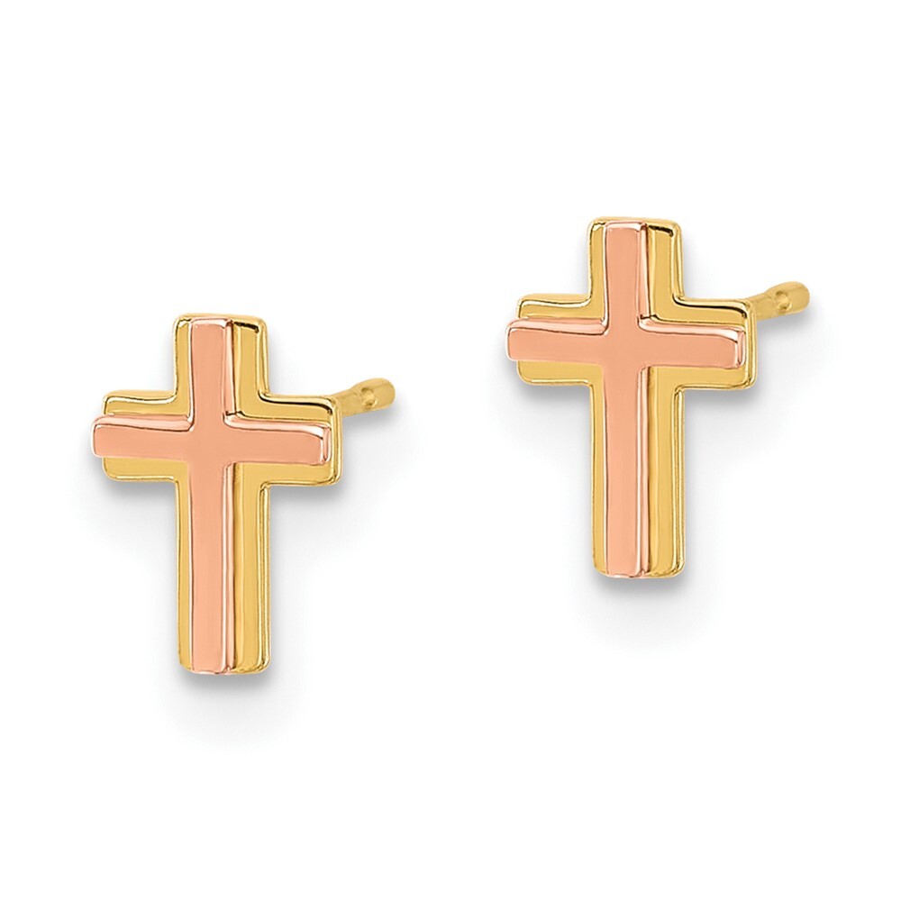 14k Two-tone Gold Cross Stud Earrings