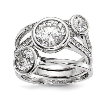 Sterling Silver Rhodium-plated Cubic Zirconia 3-Ring Set Size 7