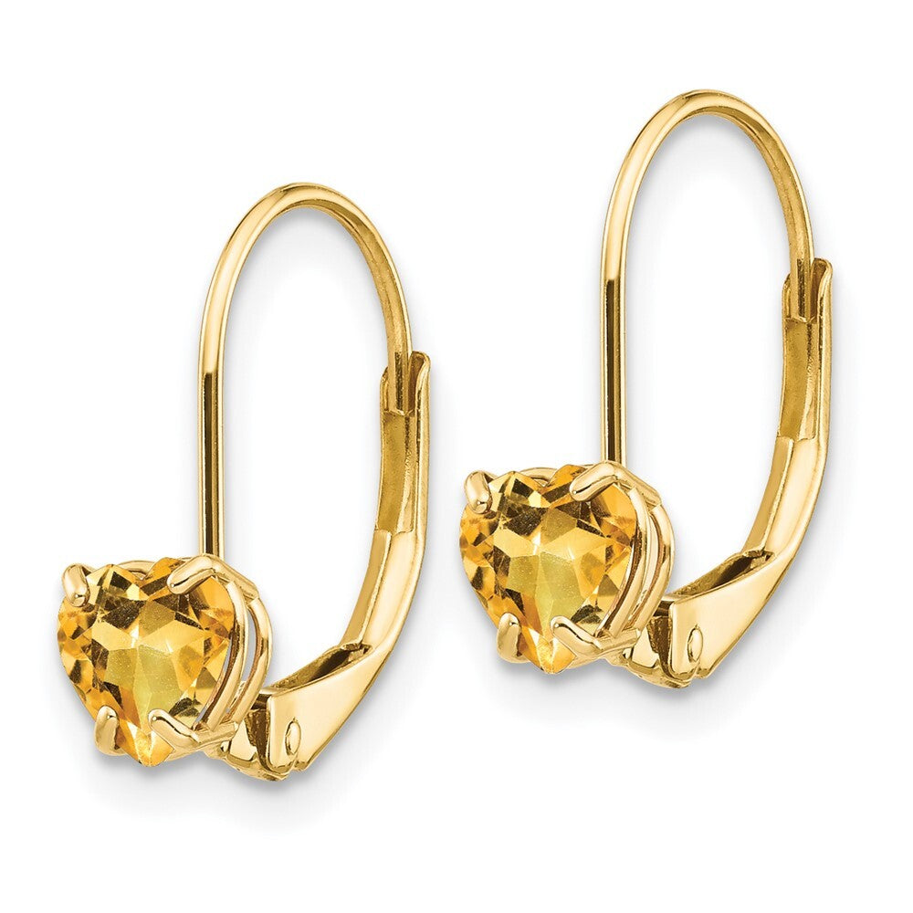 14k Yellow Gold 5mm Heart Citrine Dangle Earrings Leverback Gift for Women
