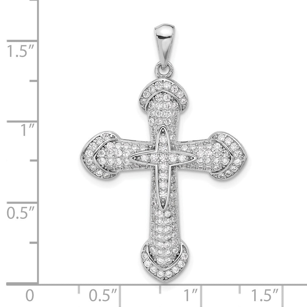 Sterling Silver Rhodium-plated Cubic Zirconia Cross Pendant