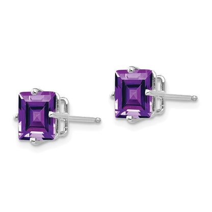 14k White Gold 7mm Princess Cut Amethyst Stud Earrings Gift for Women