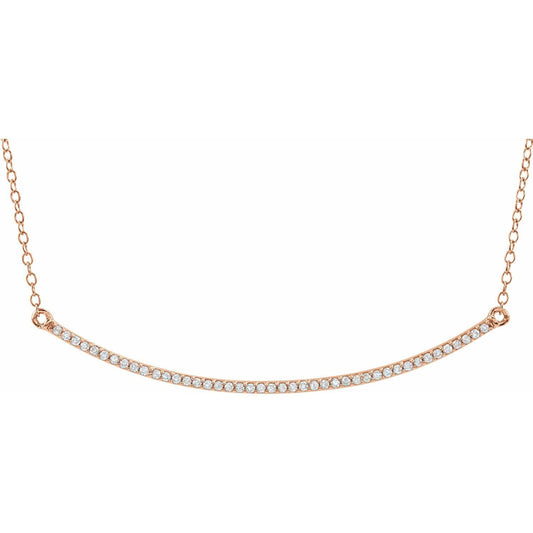 14k Rose Gold 1/6 CTW Natural Diamond Bar Pendant Necklace 18"