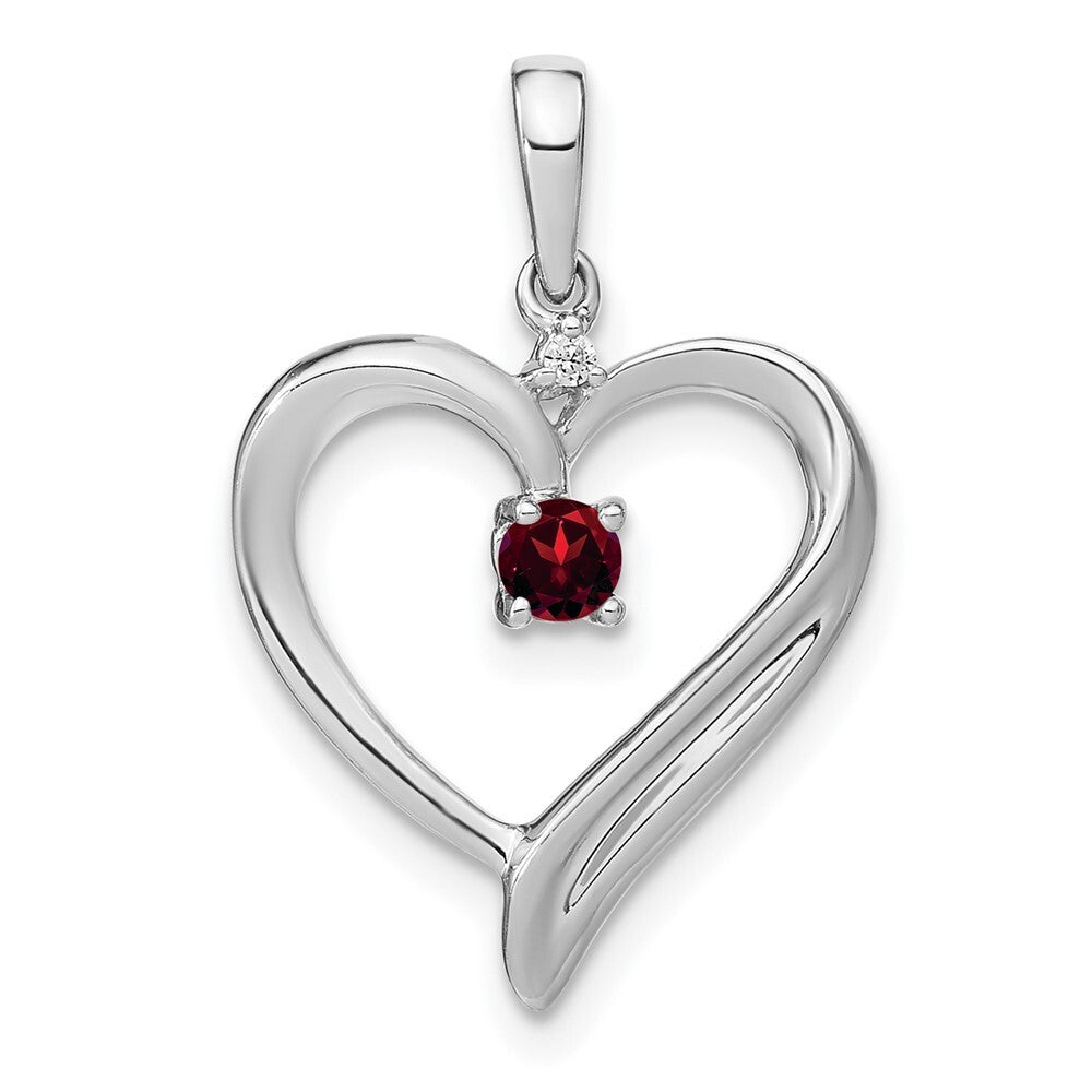 14k White Gold Garnet and Diamond Heart Pendant for Women
