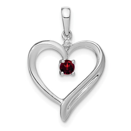 14k White Gold Garnet and Diamond Heart Pendant for Women