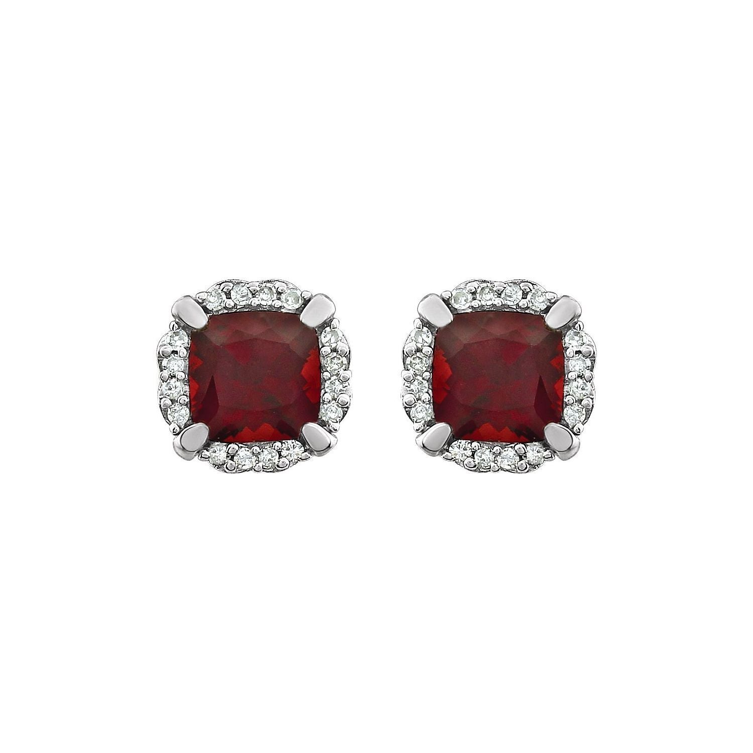 14k White Gold Mozambique Garnet and 1/10 CTW Diamond Stud Earrings