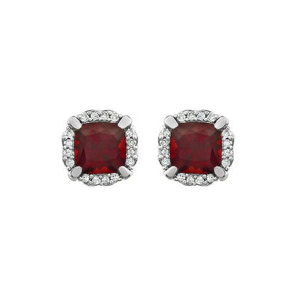 14k White Gold Mozambique Garnet and 1/10 CTW Diamond Stud Earrings