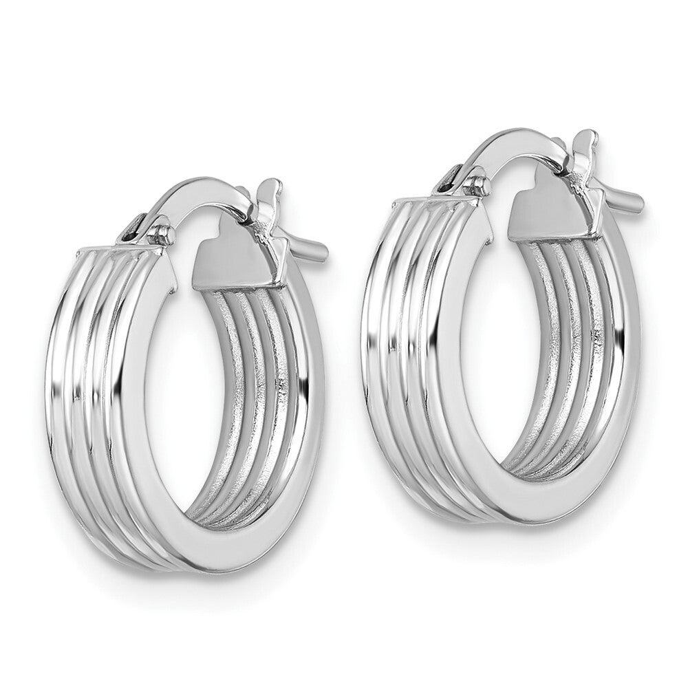 14k White Gold Polished Grooved Hoop Earrings Gift for Women