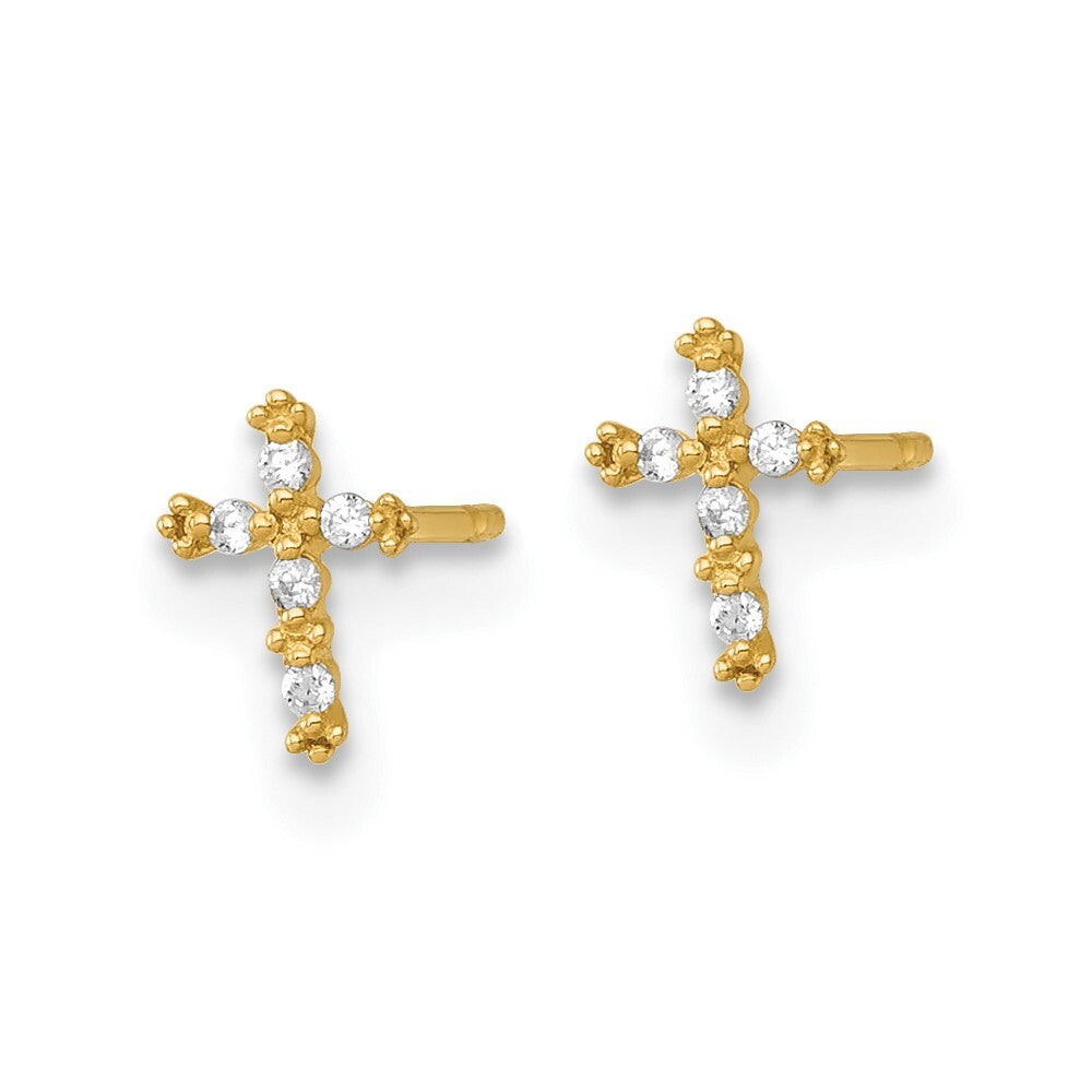 14k Yellow Gold Polished Cubic Zirconia Cross Stud Earrings Gift for Women