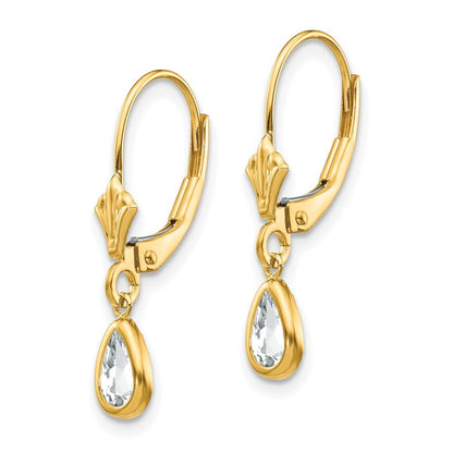 14k Yellow Gold 6x4mm April White Topaz Stud Earrings Gift for Women