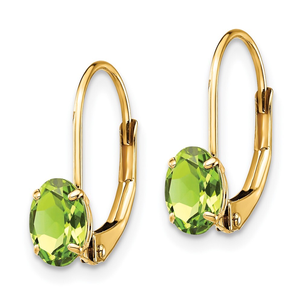 14k Yellow Gold 6x4mm Oval Peridot Leverback Earrings Gift for Women