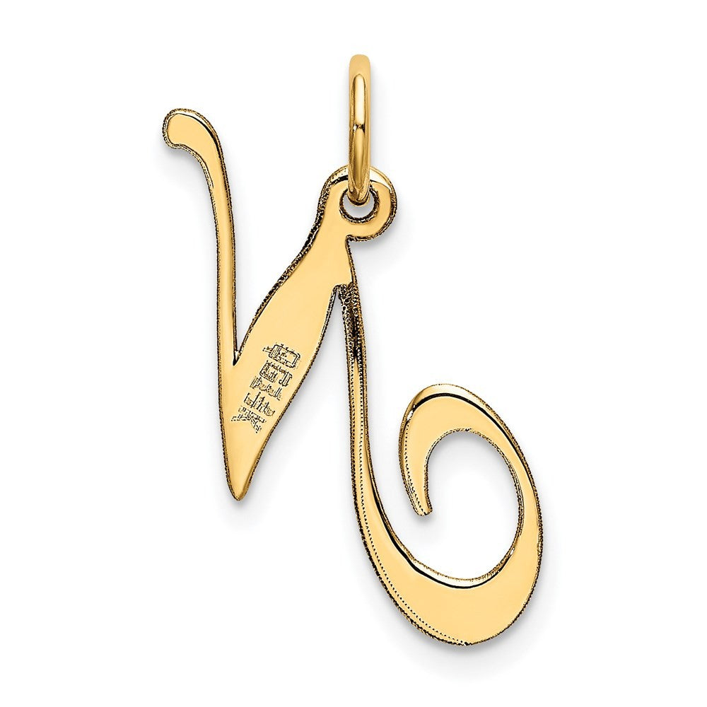 14k Yellow Gold Medium Fancy Script Letter N Initial Charm Pendant