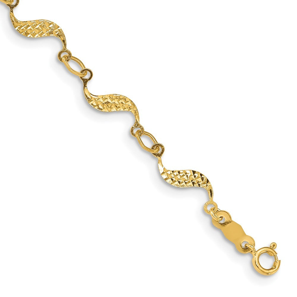14k Yellow Gold Diamond-cut Wavy Link 7.5 inch Bracelet