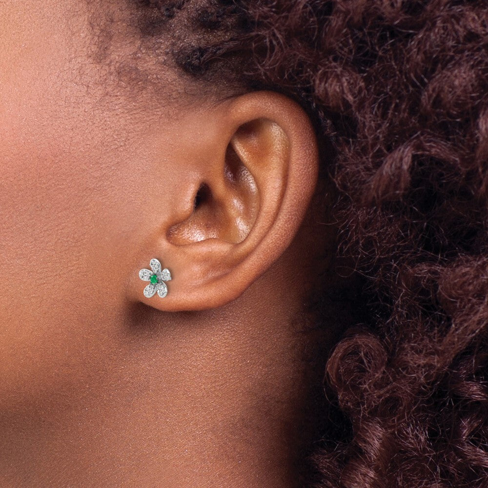 14k White Gold Diamond and Emerald Stud Earrings
