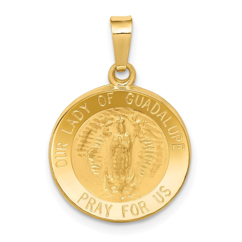14k Yellow Gold Polished and Satin Our Lady Guadalupe Medal Hollow Pendant