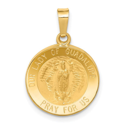 14k Yellow Gold Polished and Satin Our Lady Guadalupe Medal Hollow Pendant