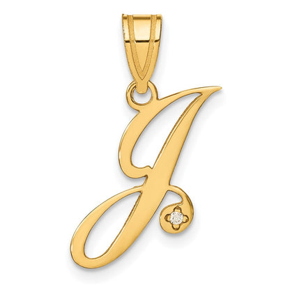 14k Yellow Gold Diamond Script Letter J Initial Pendant for Women