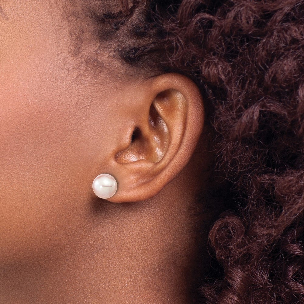14k Yellow Gold 9-10mm Purple Round Freshwater Cultured Pearl Stud Earrings