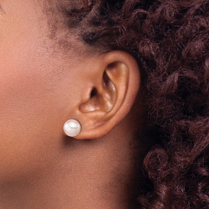 14k Yellow Gold 9-10mm Purple Round Freshwater Cultured Pearl Stud Earrings