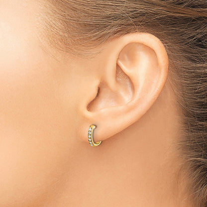 14k Yellow Gold Diamond Hinged Hoop Earrings