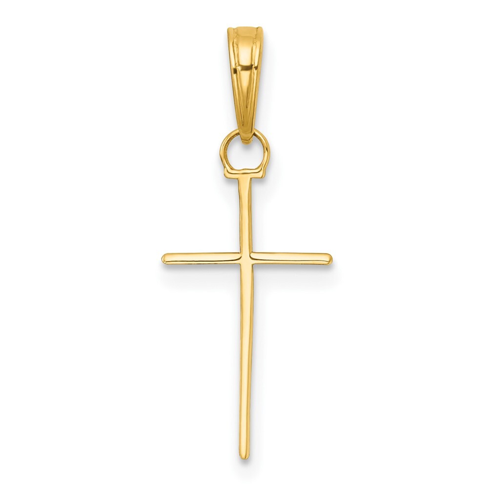 14k Yellow Gold 3-D and Polished Stick Cross Charm Pendant for Women