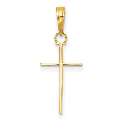 14k Yellow Gold 3-D and Polished Stick Cross Charm Pendant for Women
