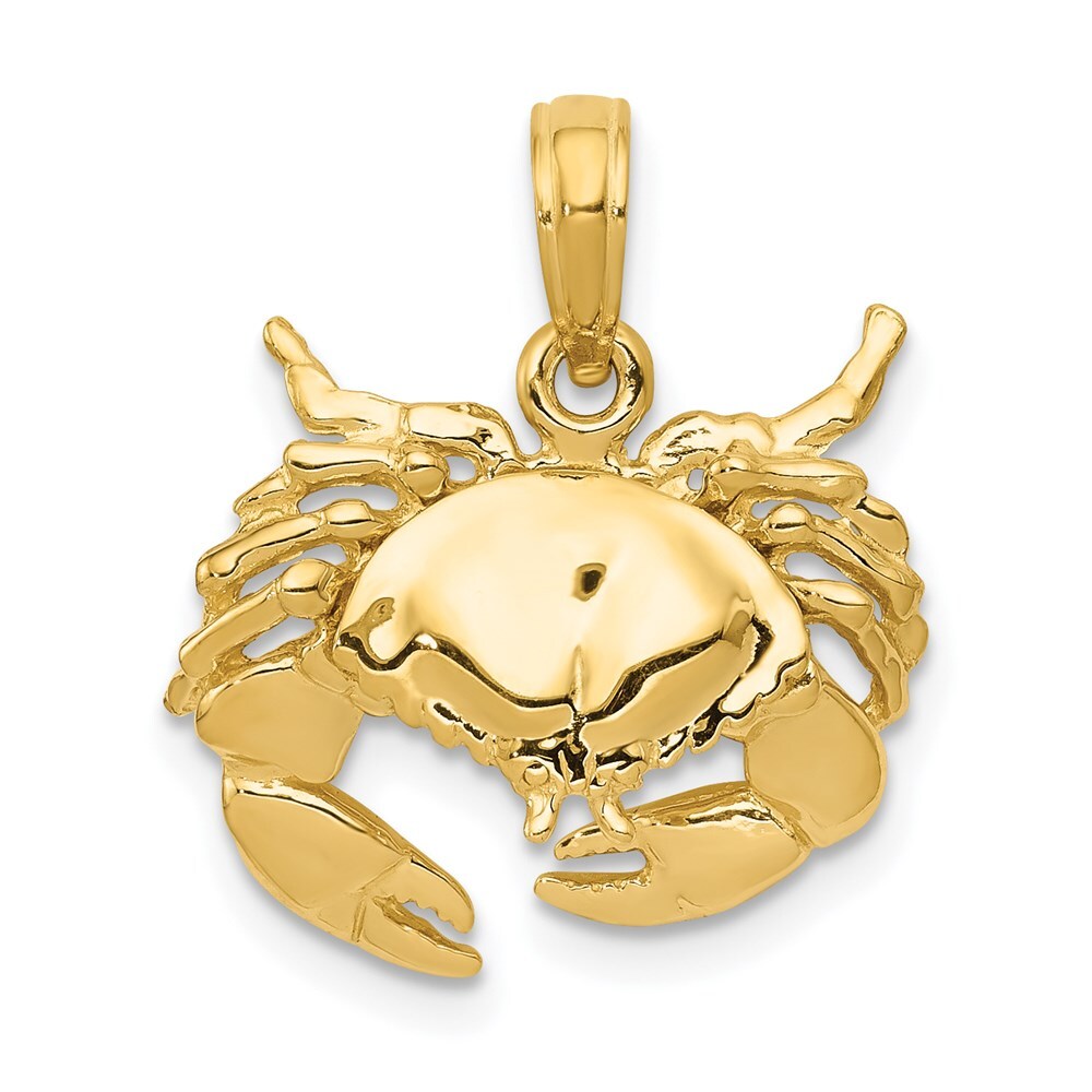 14k Yellow Gold Polished Open-Backed Crab Pendant for Women