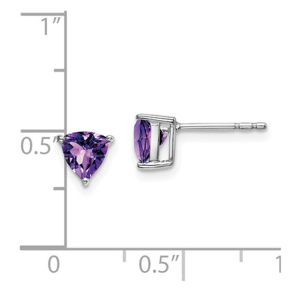 14k White Gold Trillion Amethyst Stud Earrings Gift for Women