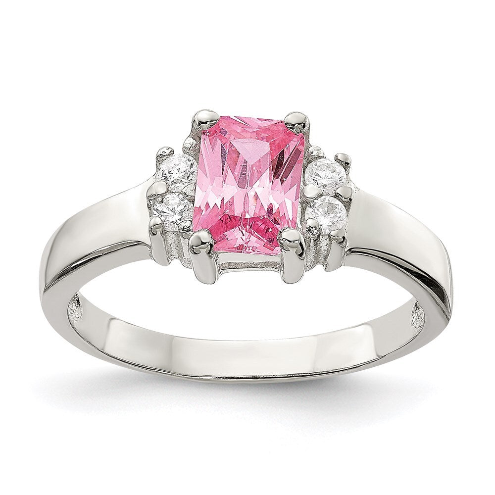 Sterling Silver Pink & White Cubic Zirconia Ring Size 6