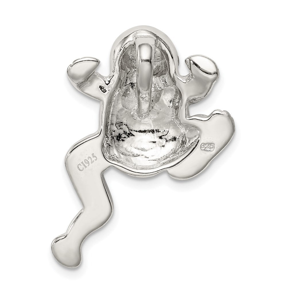 Sterling Silver Rhod-plated Created Blue Opal Inlay Frog Slide Pendant