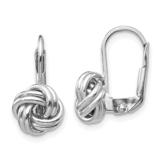 14k White Gold Polished Love Knot Dangle Earrings Leverback Gift for Women