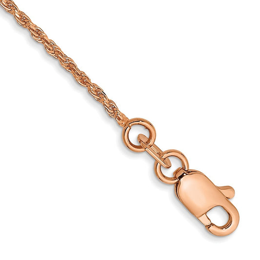 14K Rose Gold 7 inch 1mm Diamond-cut Man Made Rope Chain Bracelet