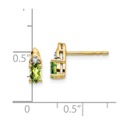 14k Yellow Gold Peridot and Diamond Stud Earrings Gift for Women