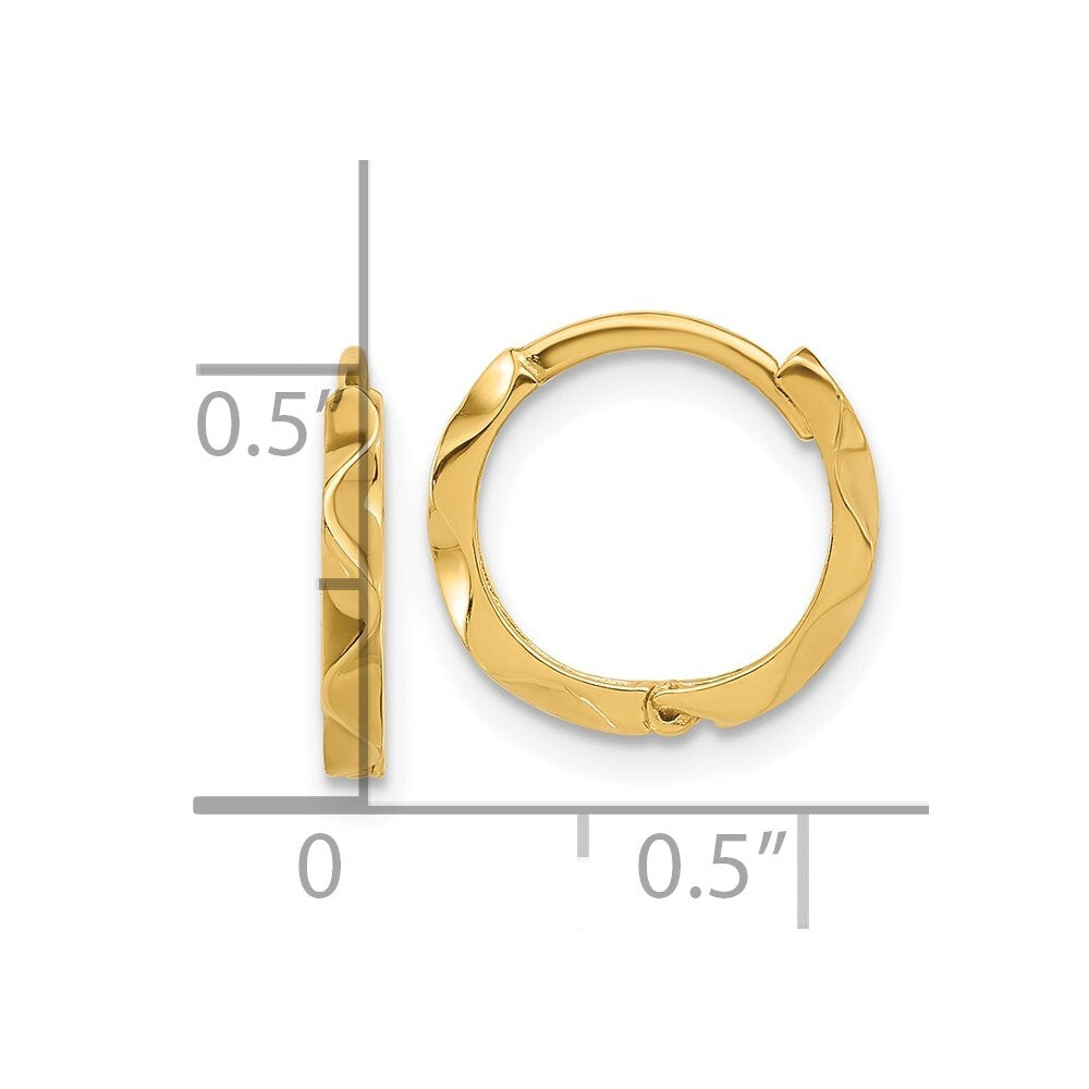 14k Yellow Gold Polished Wavy Hinged Hoop Earrings Gift for Women