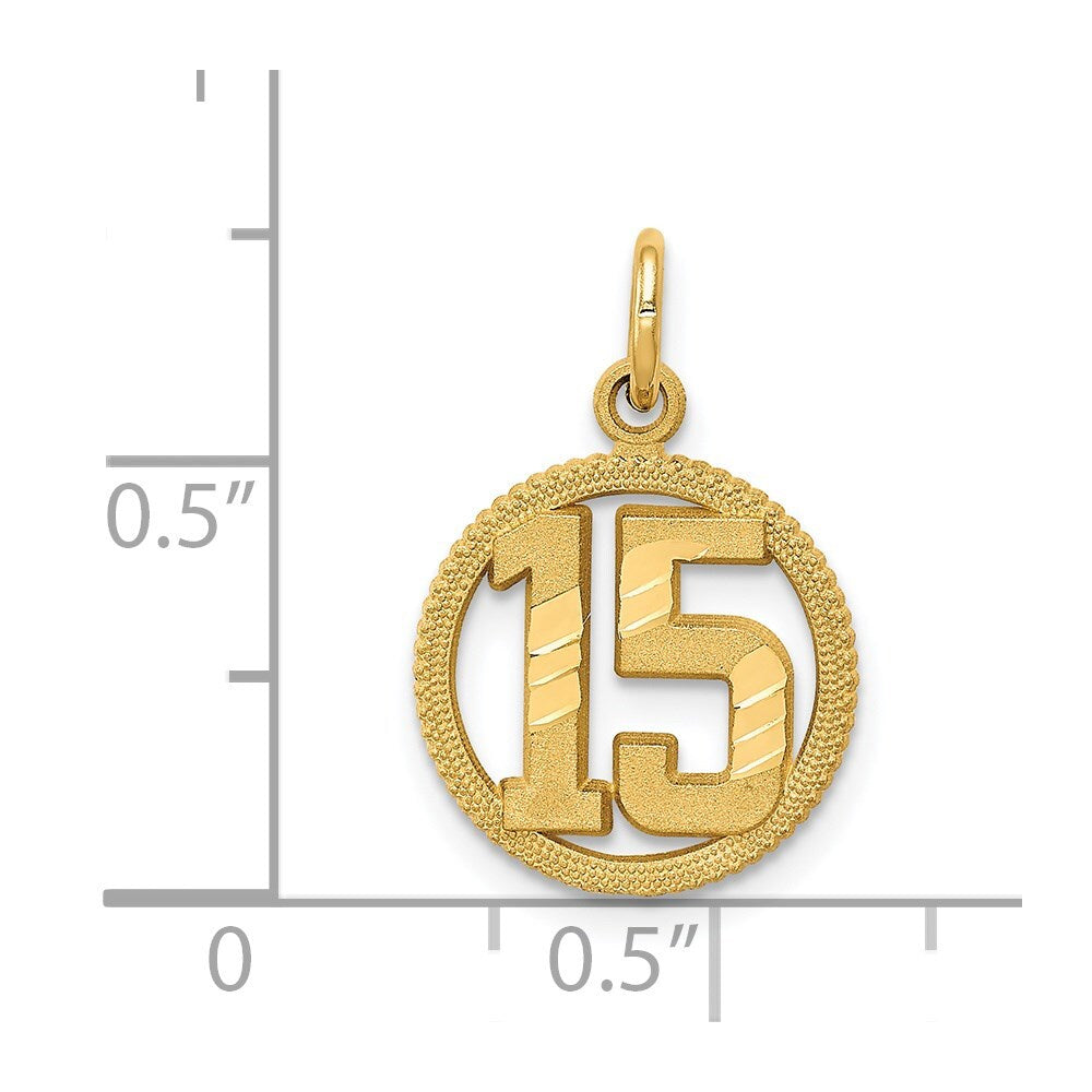 14k Yellow Gold #15 Circle Pendant for Women