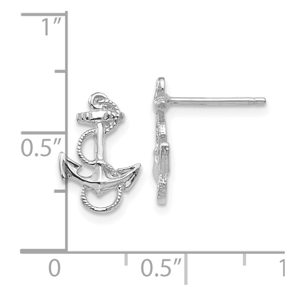 14K White Gold Anchor with Rope Trim Stud Earrings