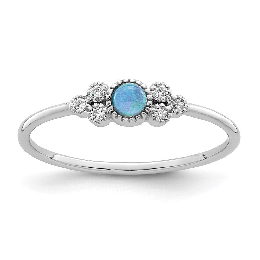 Sterling Silver Rhodium-plated Polished Lab Created Blue Opal Ring Size 6